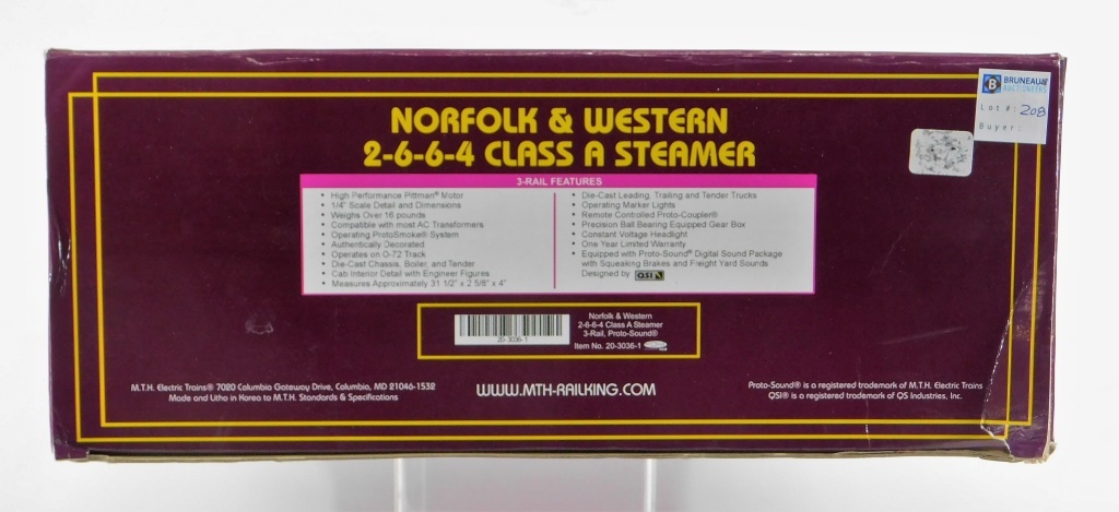 Appraisal: MTH NORFOLK WESTERN CLASS A STEAM TRAIN United States ContemporaryThree