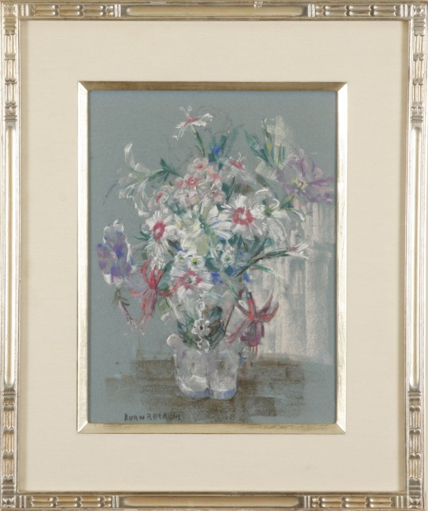 Appraisal: Floral still life pastel x sight SLL P Van Roekens