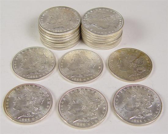 Appraisal: Very Attractive Roll of -O Morgan Dollars All coins are