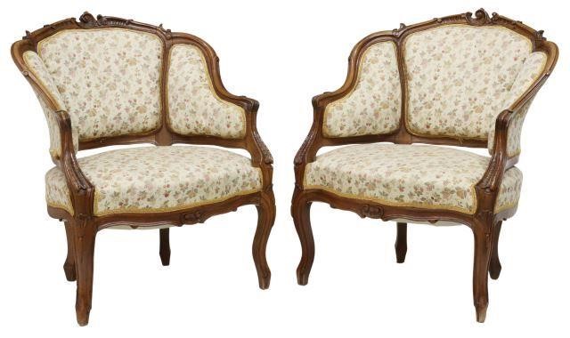 Appraisal: pair French Louis XV style walnut armchairs late th early