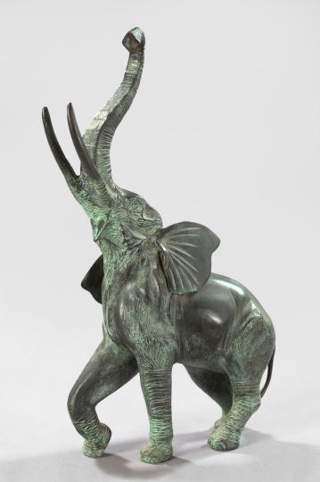 Appraisal: Bronze Ornamental Figure of a Spirited Elephant h w l