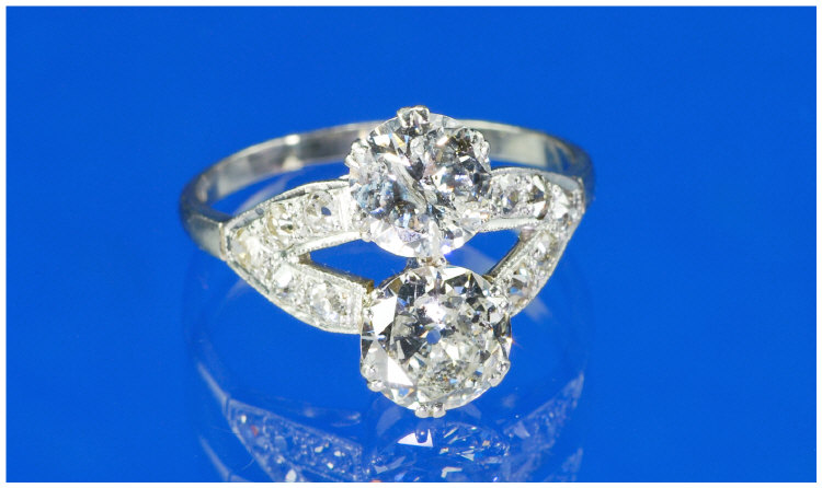 Appraisal: Platinum Diamond Ring Set With Two Round Brilliant Cut Diamonds