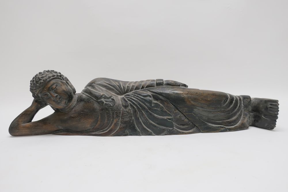 Appraisal: Asian Reclining Carved Wood Buddha H x L Property from