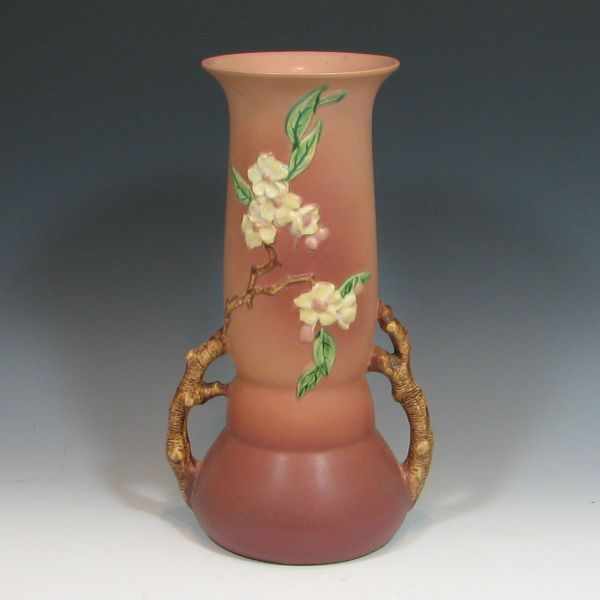 Appraisal: Roseville Apple Blossom Handled Vase red brown green and white