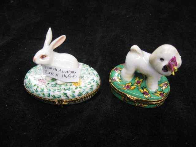 Appraisal: Limoges Figural Porcelain Boxes pup with butterfly and a bunny