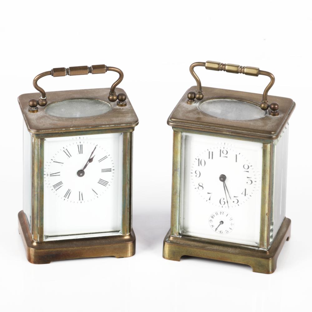 Appraisal: TWO ANTIQUE CARRIAGE CLOCKS WITH BRASS CASE H X W