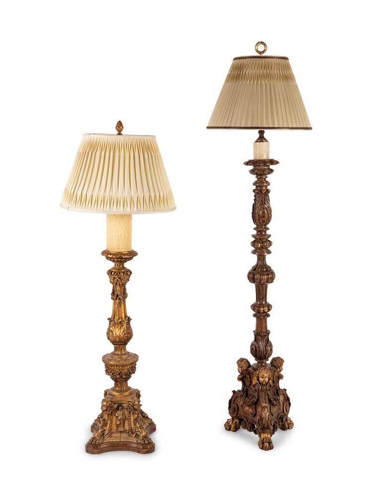 Appraisal: Two Continental Giltwood Prickets Two Continental Giltwood Prickets th Century