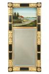 Appraisal: HALL MIRROR - Circa panel beveled mirror with eglomise cottage