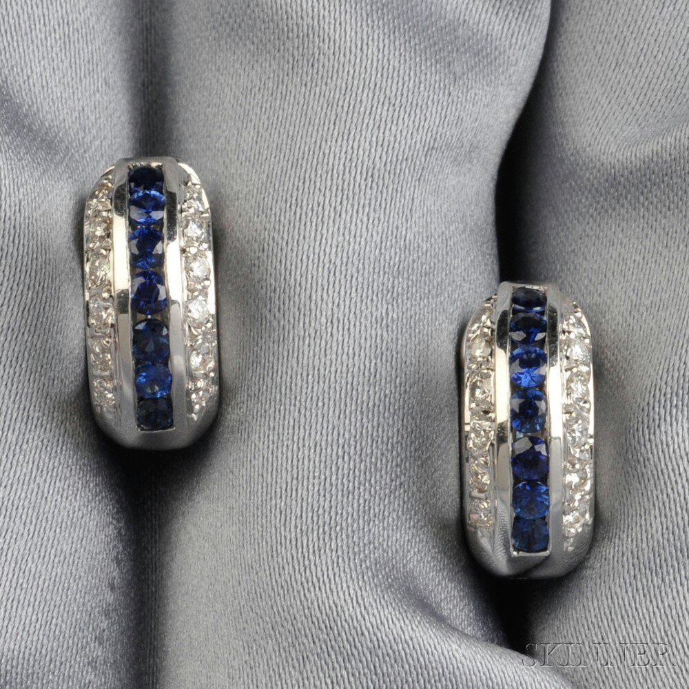 Appraisal: kt White Gold Sapphire and Diamond Huggie Earclips set with