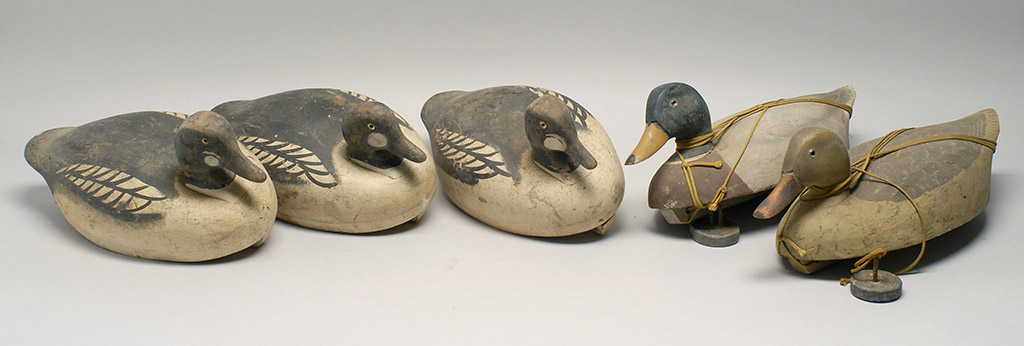 Appraisal: FIVE DECOYS Circa sAll by the Wildfowler Decoy Company Three