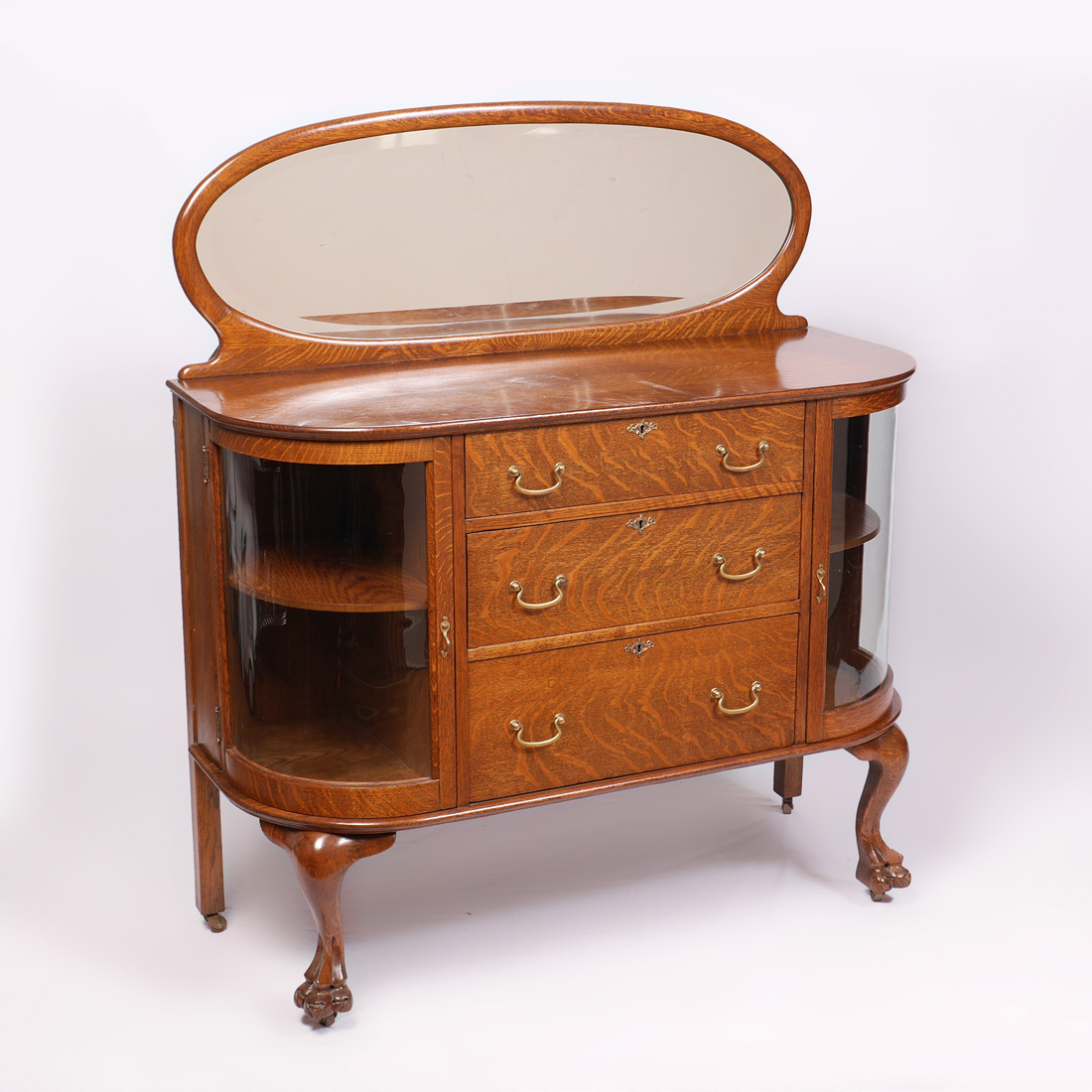 Appraisal: LARKIN QUARTER SAWN OAK SERVER Attributed Larkin Furniture oval beveled