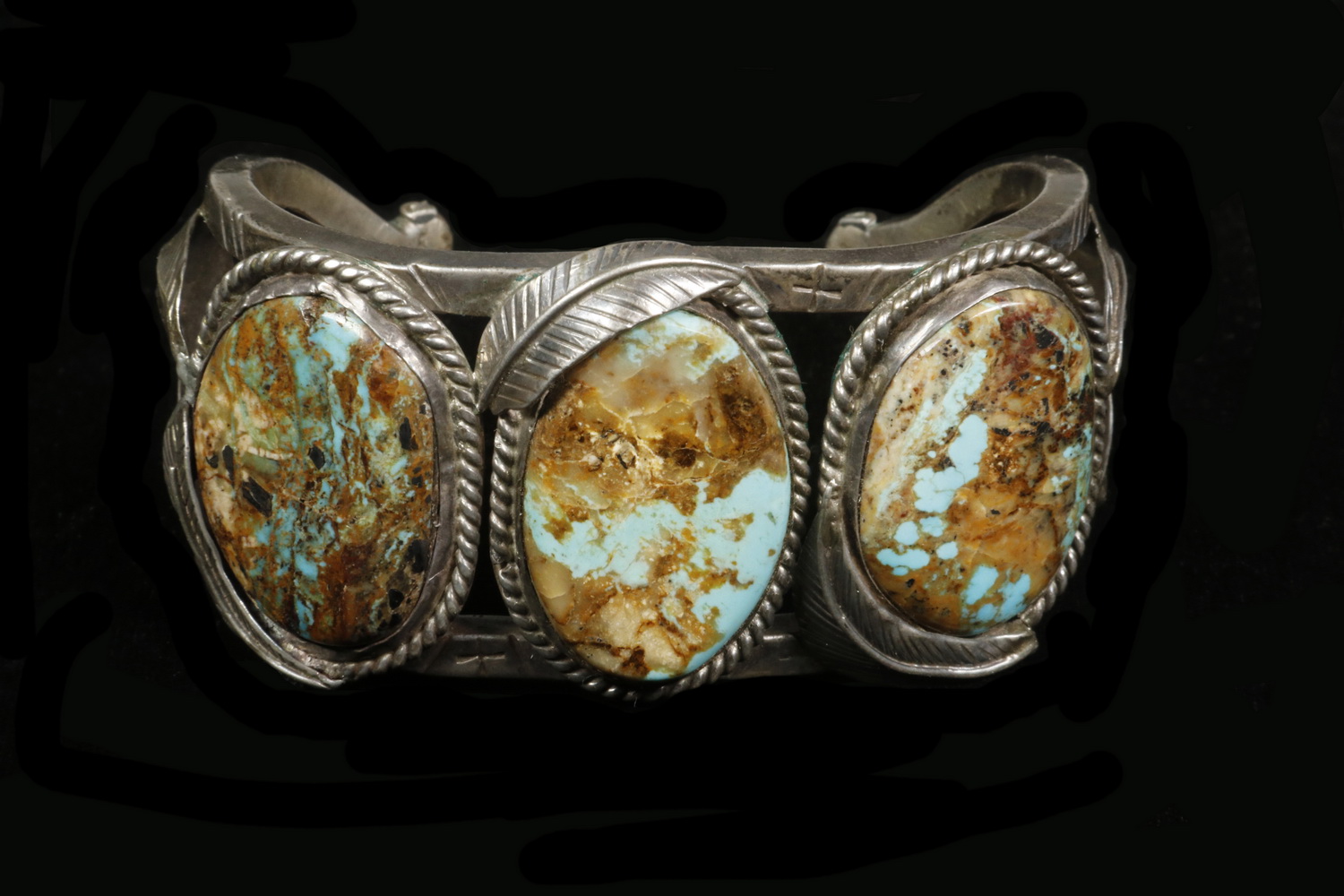 Appraisal: NATIVE AMERICAN SILVER TURQUOISE BRACELET Finely Crafted Native American Open