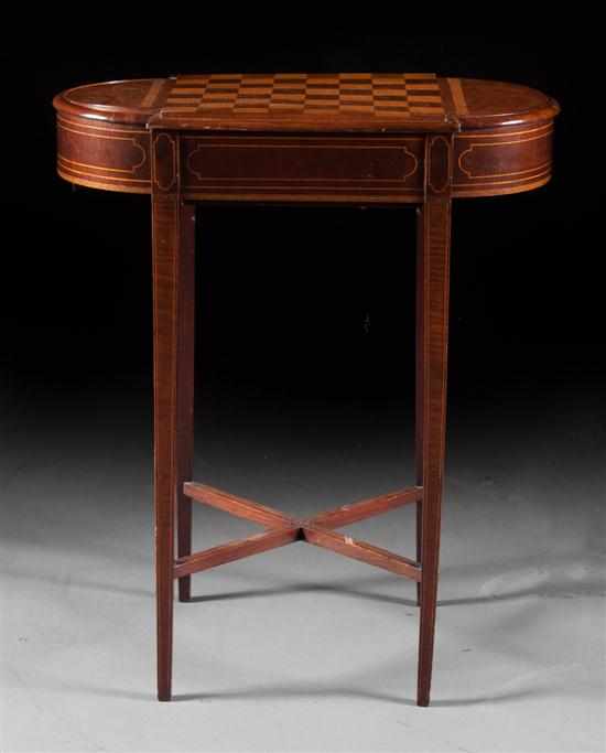 Appraisal: Regency style inlaid mahogany astragal gaming stand th century shaped