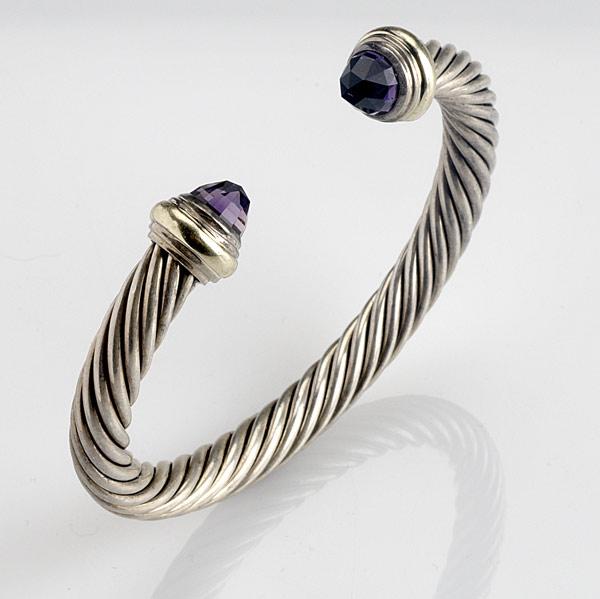 Appraisal: DAVID YURMAN Sterling cable bracelet with faceted amethyst terminals and