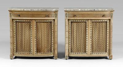 Appraisal: Pair Regency style paint-decorated marble-top consoles mahogany and laminate secondaries