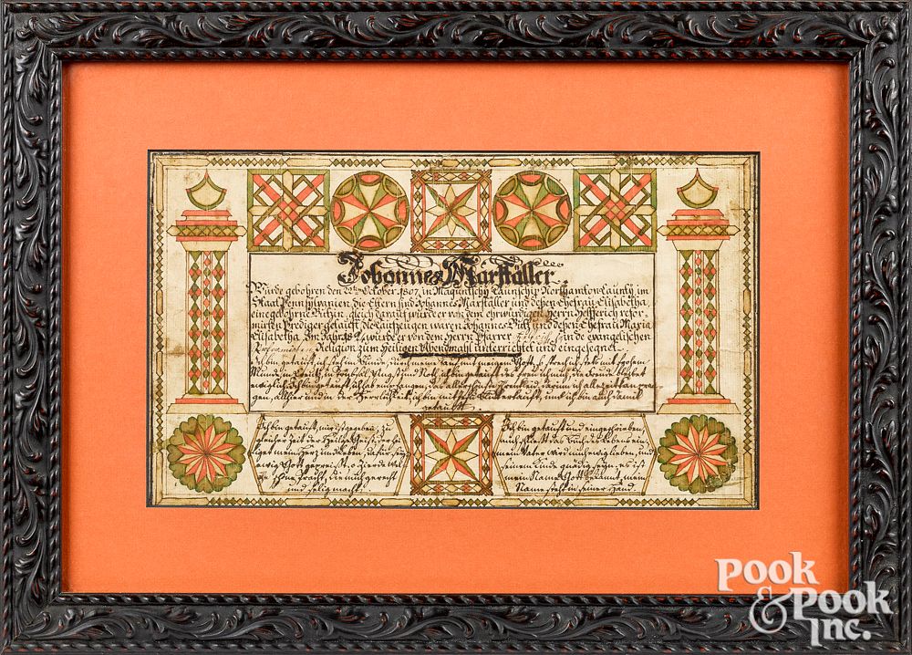 Appraisal: Pennsylvania ink and watercolor fraktur Northampton County Pennsylvania ink and