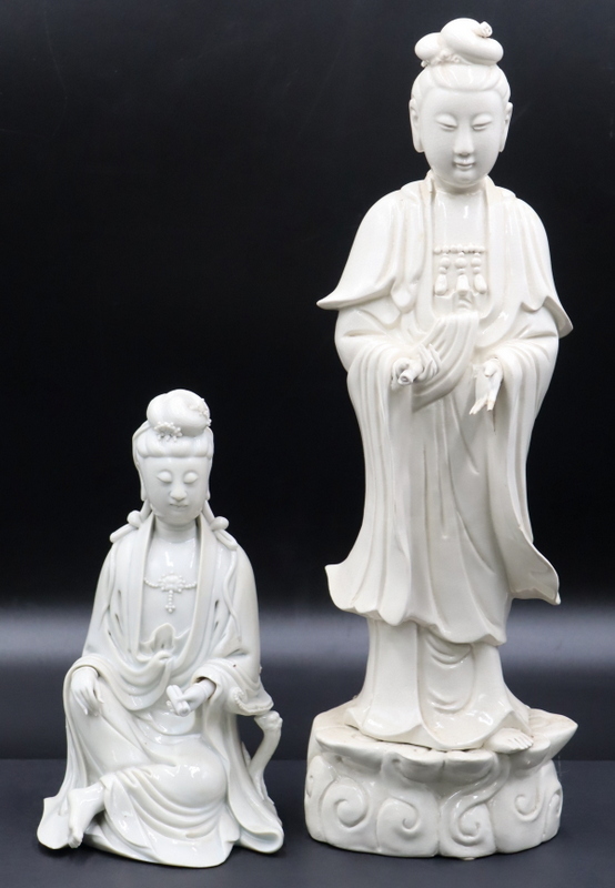 Appraisal: CHINESE BLANC DE CHINE FIGURES Includes a Chinese standing blanc