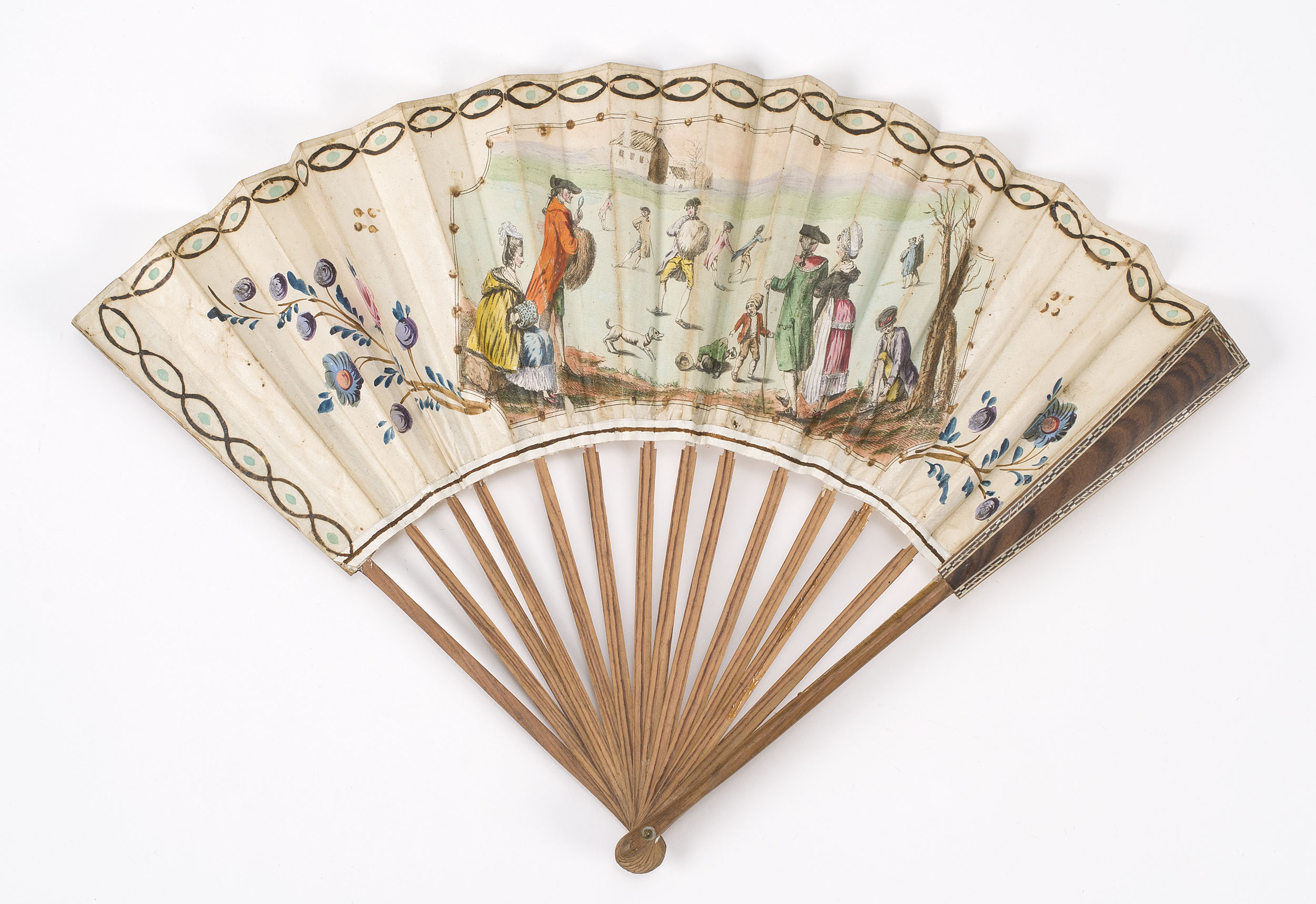 Appraisal: PAPER AND WOOD FOLDING FAN French Early th CenturyCentral vignette