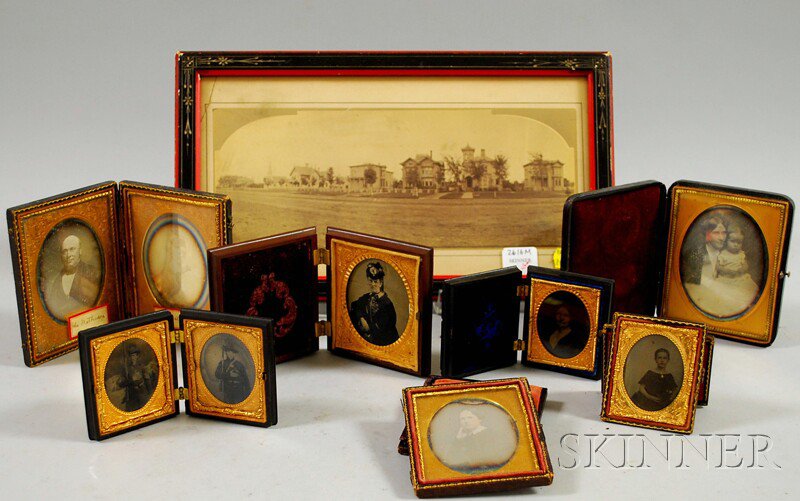 Appraisal: Eight Cased Early Photographic Portraits and a Framed Panoramic Photographic