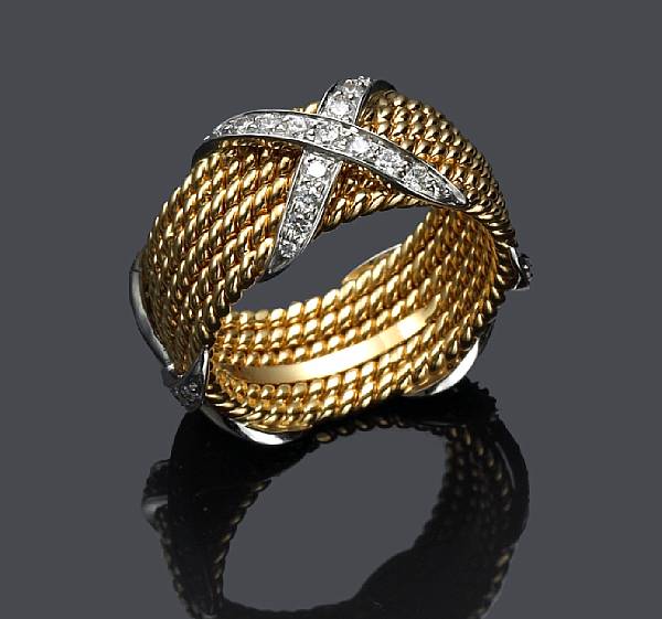 Appraisal: A diamond and eighteen karat bicolor gold ring Schlumberger Tiffany