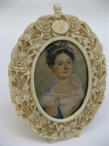 Appraisal: MINIATURE VICTORIAN OVAL PAINTING depicting a woman wearing tiara and