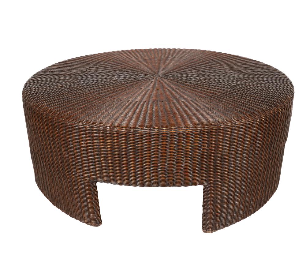 Appraisal: ROUND PAINTED WICKER COFFEE TABLEunsigned Provenance The Jim Belushi Collection