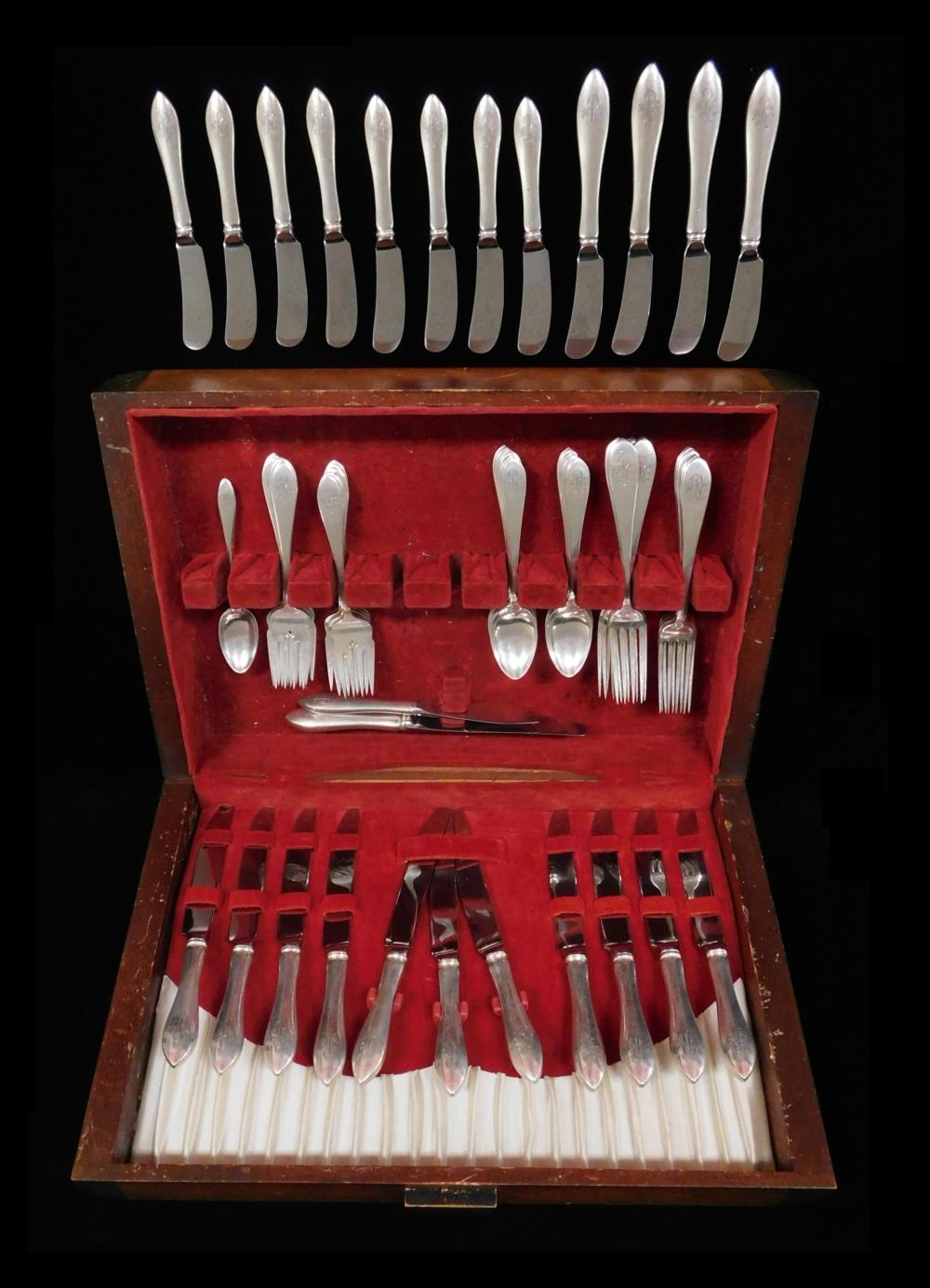 Appraisal: STERLING Sterling flatware service sixty-two-pieces most Pointed Antique pattern by