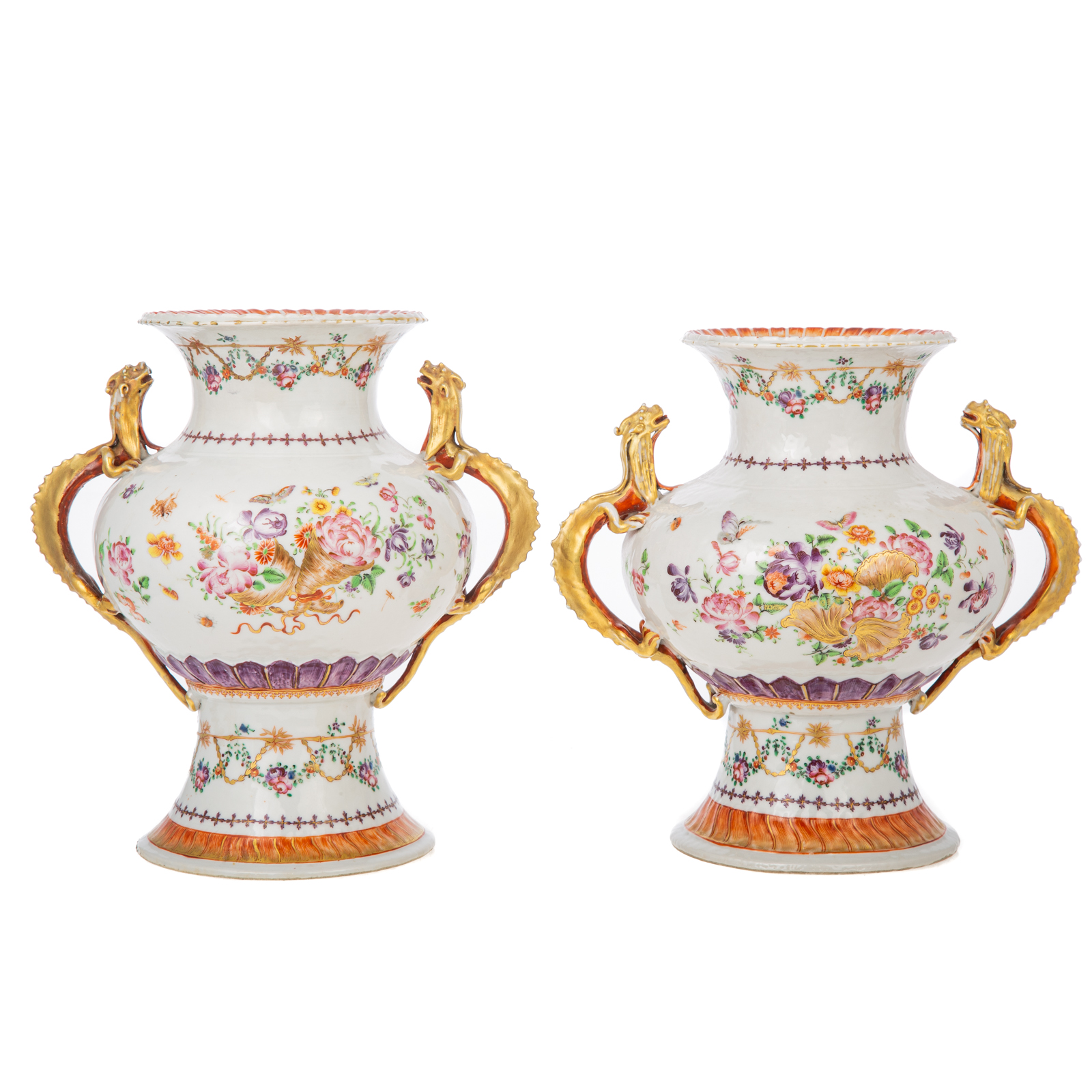 Appraisal: A PAIR OF CHINESE EXPORT FAMILLE ROSE VASES Qianlong Era