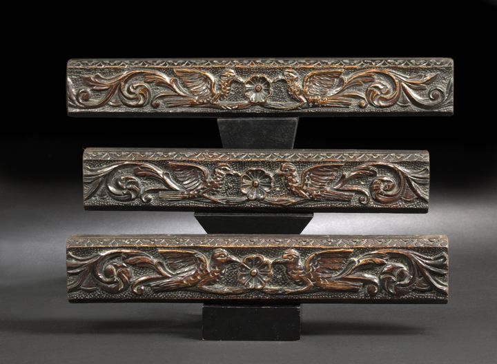 Appraisal: Trio of English Carved and Stained Oak Panels third quarter