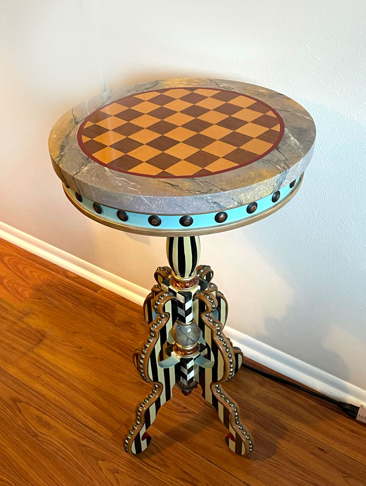 Appraisal: MACKENZIE-CHILDS COURTLY PALAZZO ACCENT TABLE Currently unavailable on the Mackenzie-Smith