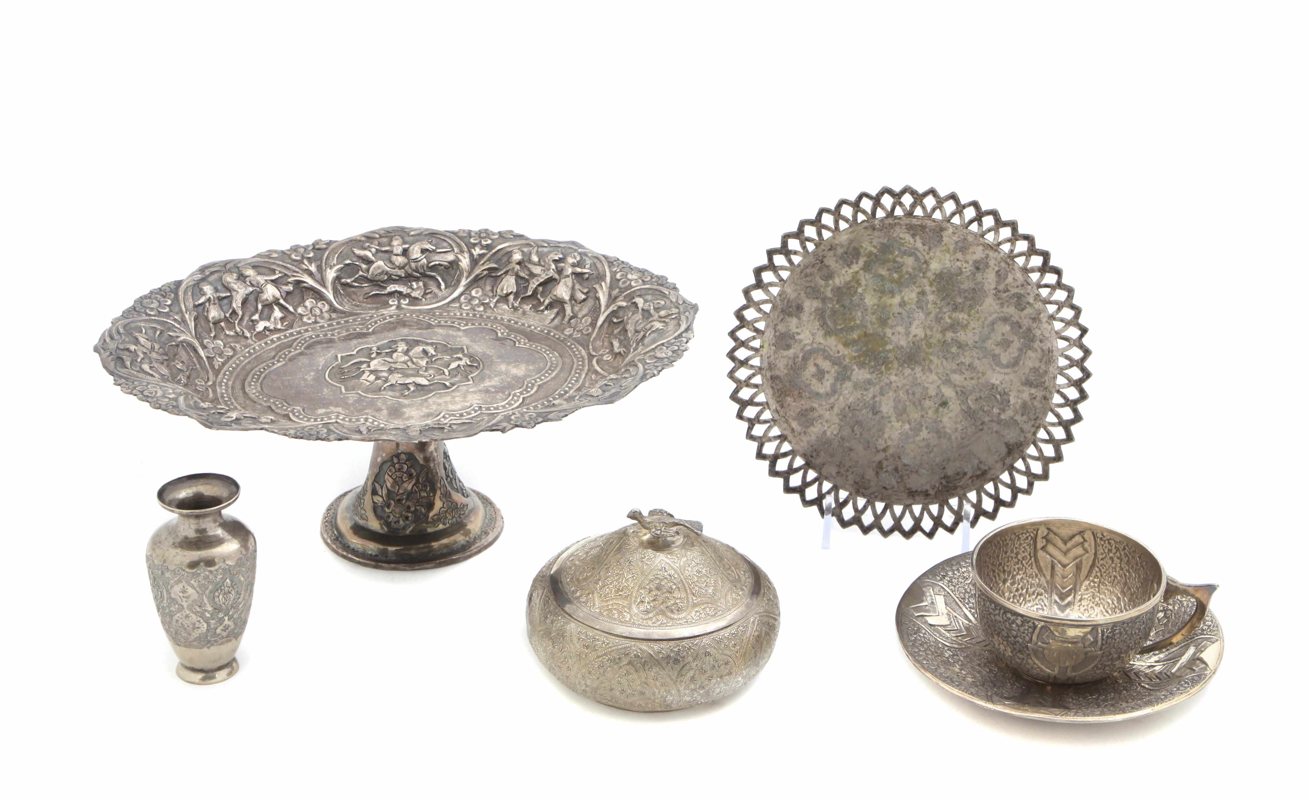 Appraisal: A group of Persian and Eastern silver and metalware table