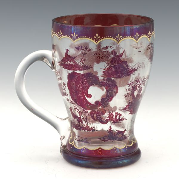 Appraisal: VICTORIAN ETCHED RUBY BOHEMIAN GLASS CUP x Clear glass with