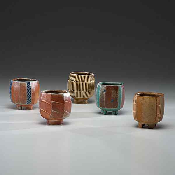 Appraisal: Jeff Oestreich USA Set of Five Tea Bowls each ht