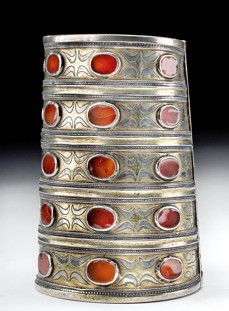 Appraisal: th C Turkoman Tekke Gilt Silver Bracelet w Agates Central