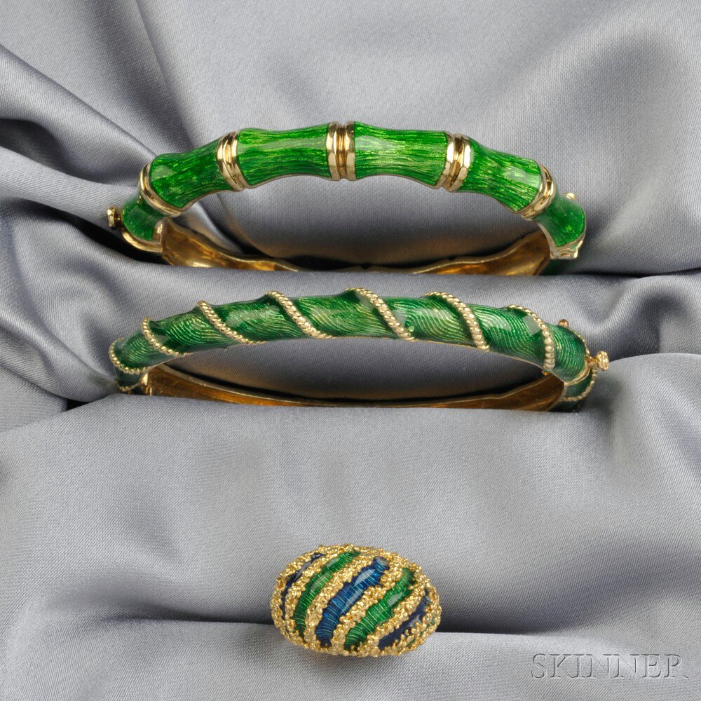 Appraisal: Group of Gold and Enamel Jewelry Items two kt gold