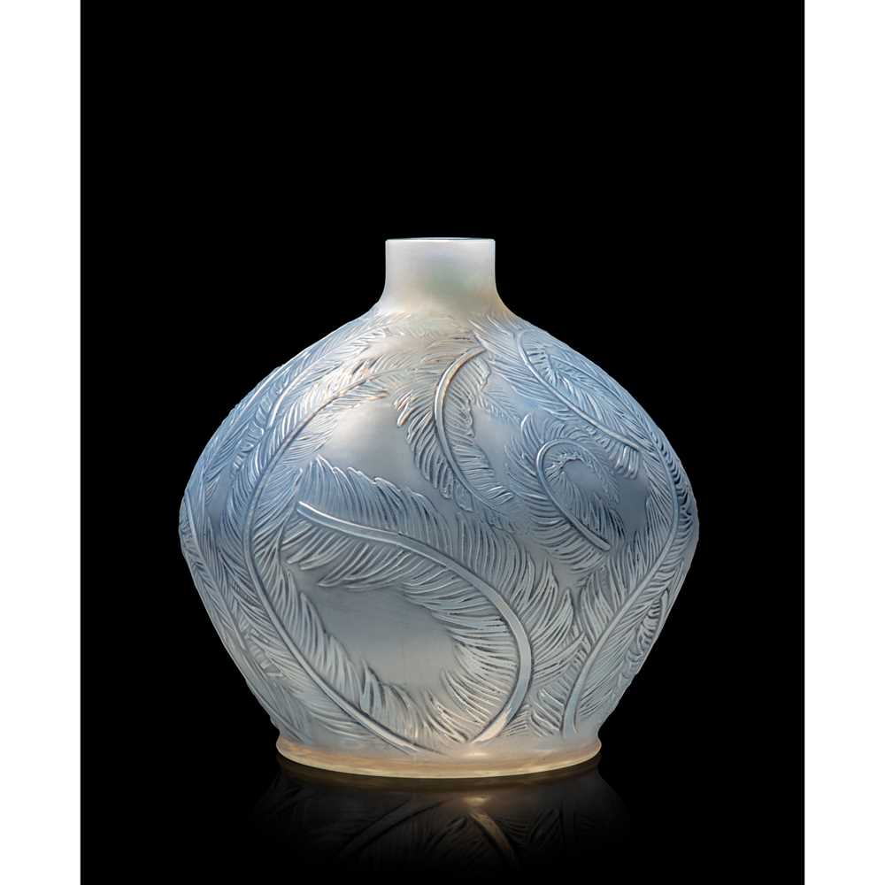 Appraisal: REN LALIQUE FRENCH - PLUMES VASE NO designed opalescent and