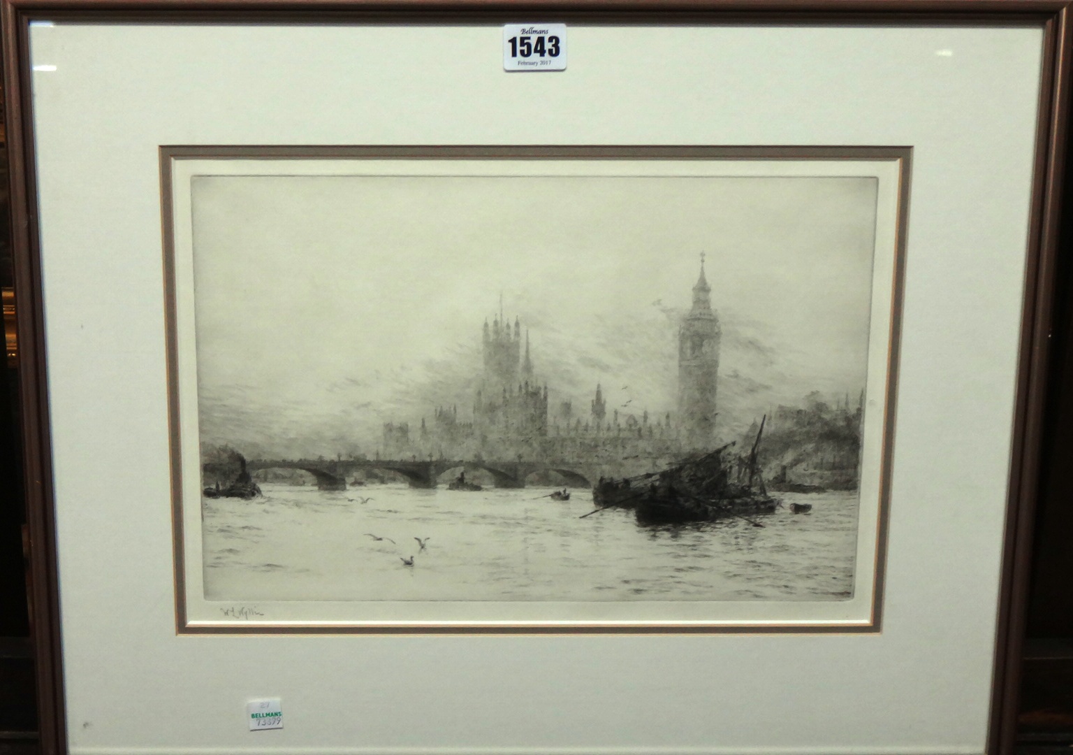 Appraisal: William Lionel Wyllie - The Thames at Westminster etching with