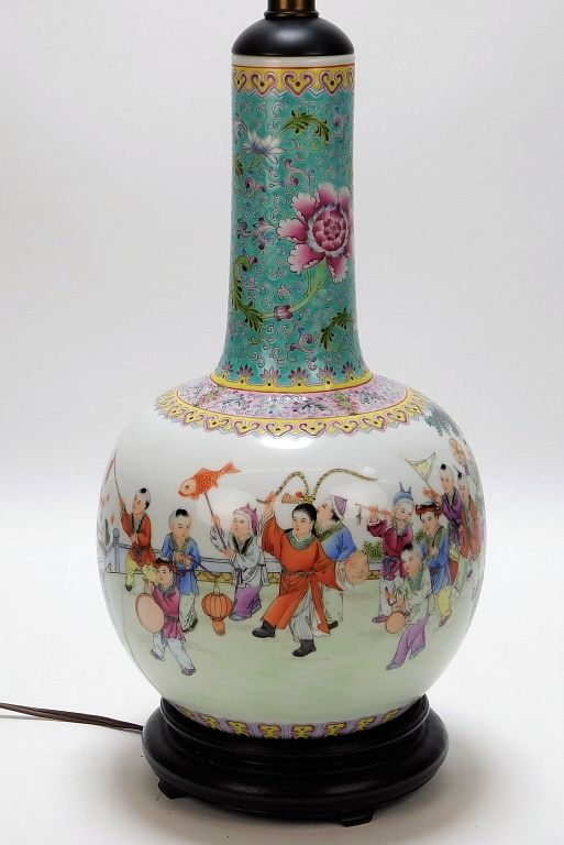 Appraisal: Chinese Porcelain Table Lamp China th Century Bottle vase porcelain