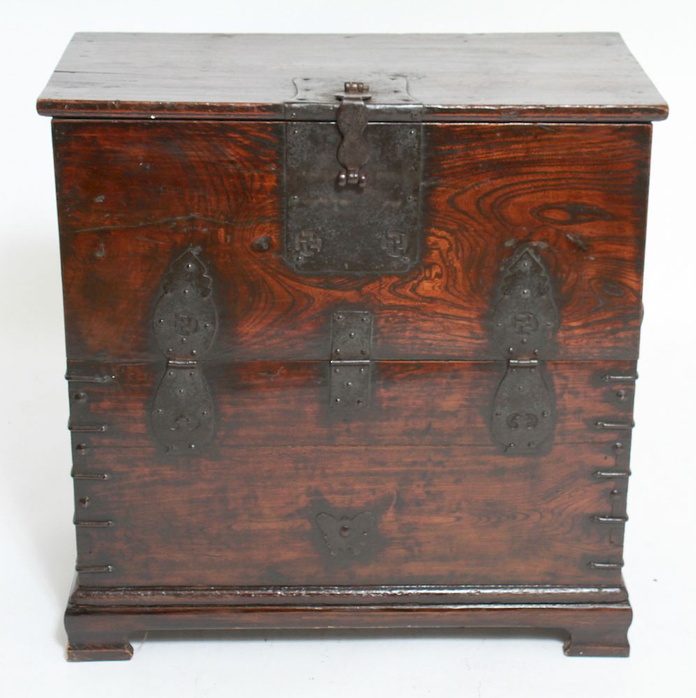 Appraisal: Asian Wood Storage Chest Iron Hardware Antique Antique Asian wood