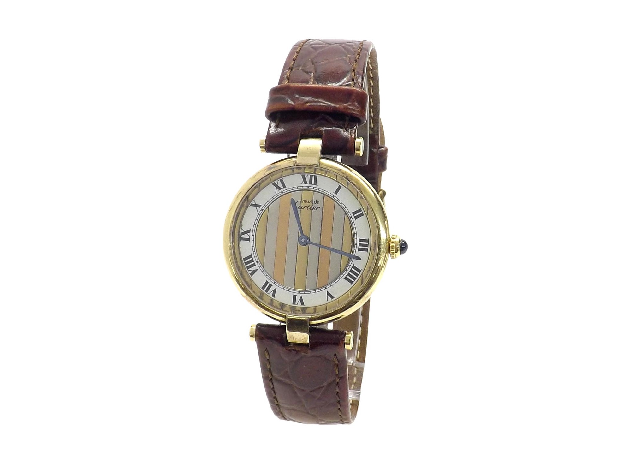 Appraisal: Must de Cartier Vermeil silver-gilt wristwatch ref serial no leather