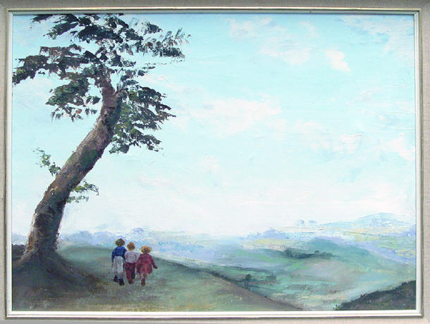 Appraisal: Unsigned oil onto canvas of children in a field marked