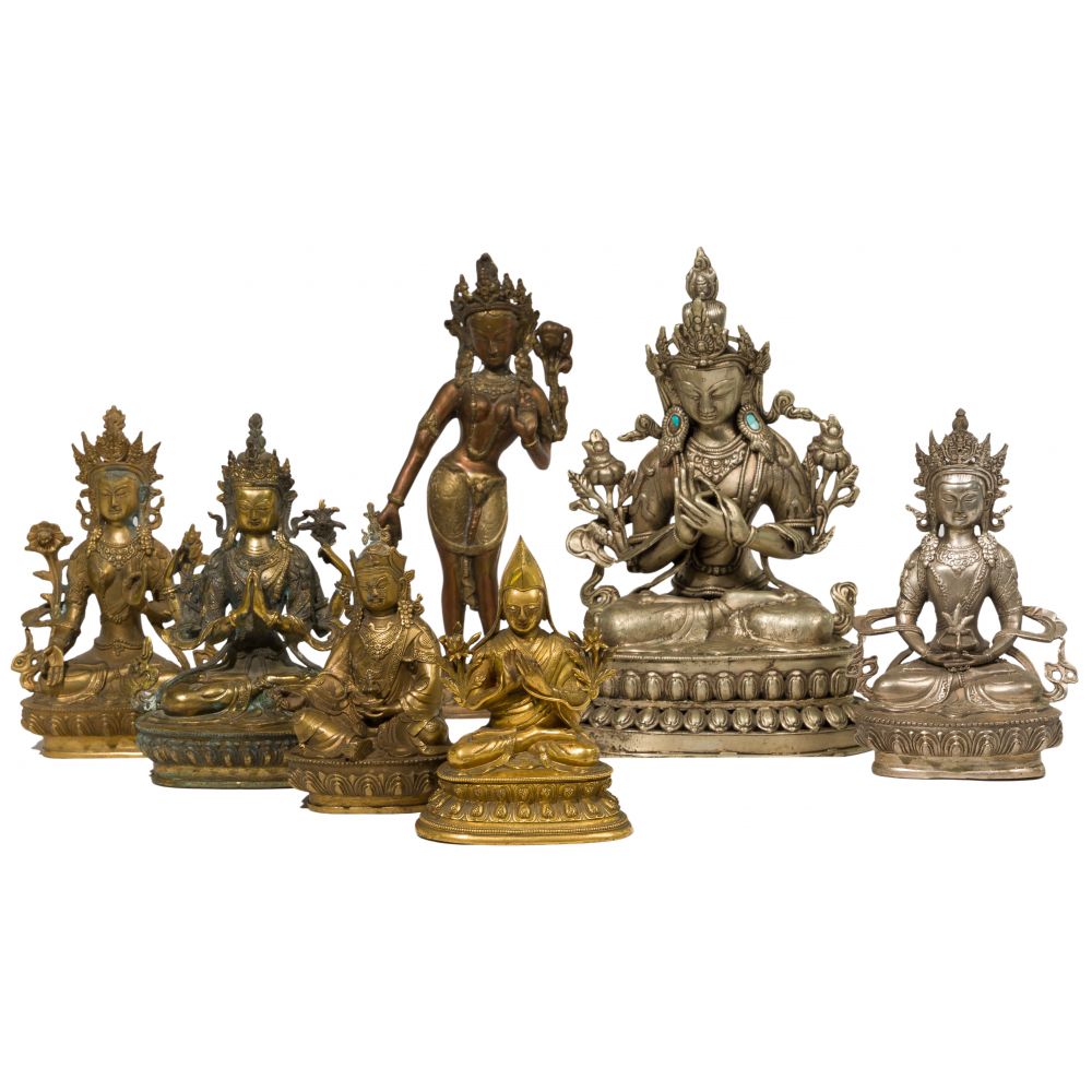 Appraisal: TIBETAN FIGURE ASSORTMENT items including ZongKeBaBu Bodhisattva some in gilded