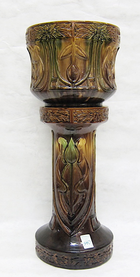 Appraisal: ART POTTERY JARDINIERE AND MATCHING PEDESTAL unmarked early th century