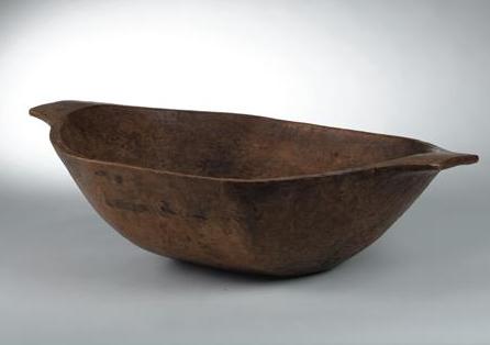 Appraisal: EARLY AMERICAN HAND-HEWN OVAL MIXING BOWL WITH CARVED HANDLES PROBABLY