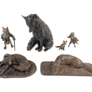 Appraisal: A Group of Six Bronze Figures of Foxes Three in