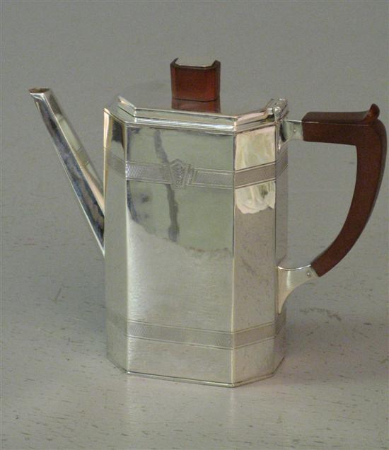 Appraisal: George VI silver coffee pot of octagonal form with two