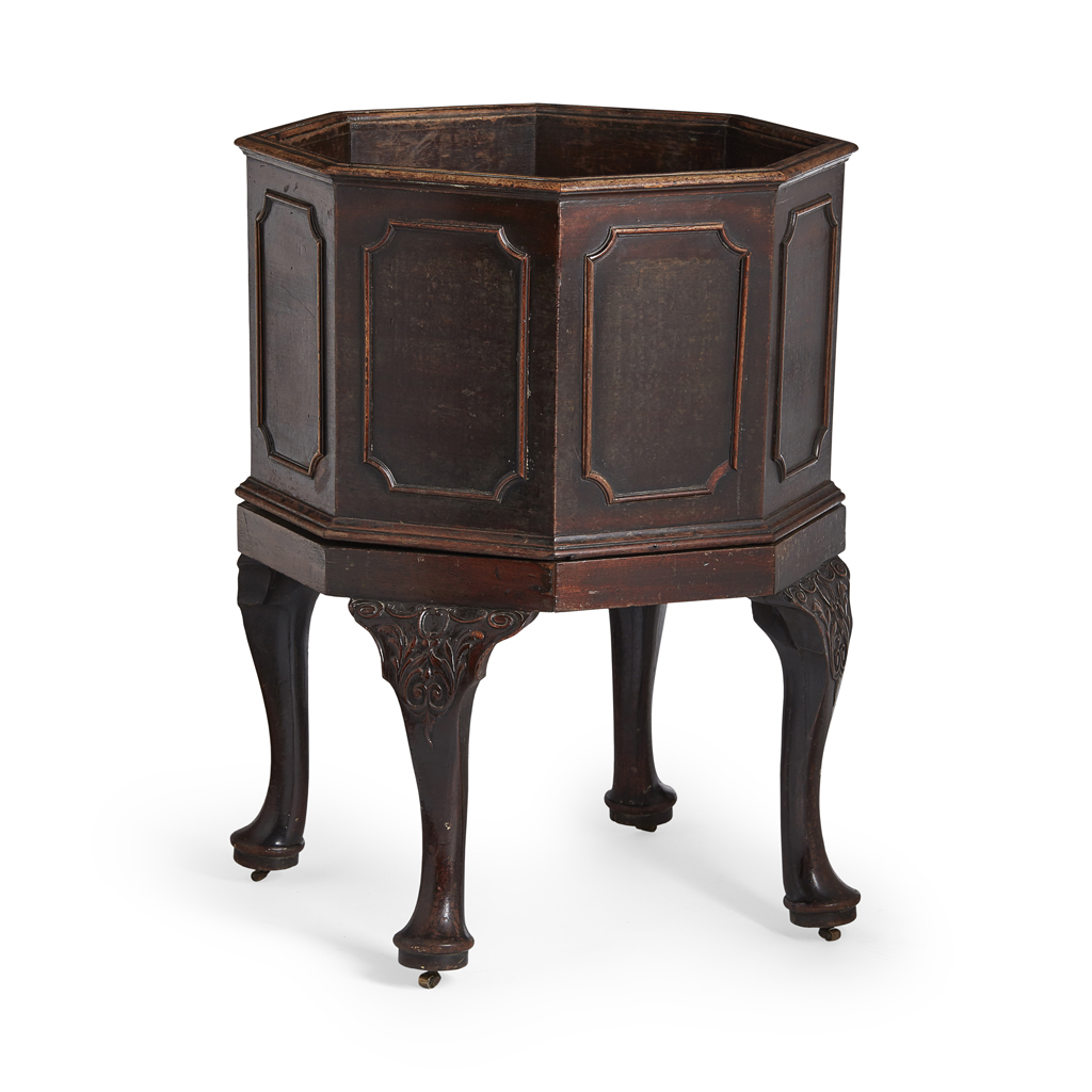 Appraisal: GEORGE III MAHOGANY HEXAGONAL WINE COOLER ON STAND TH CENTURY