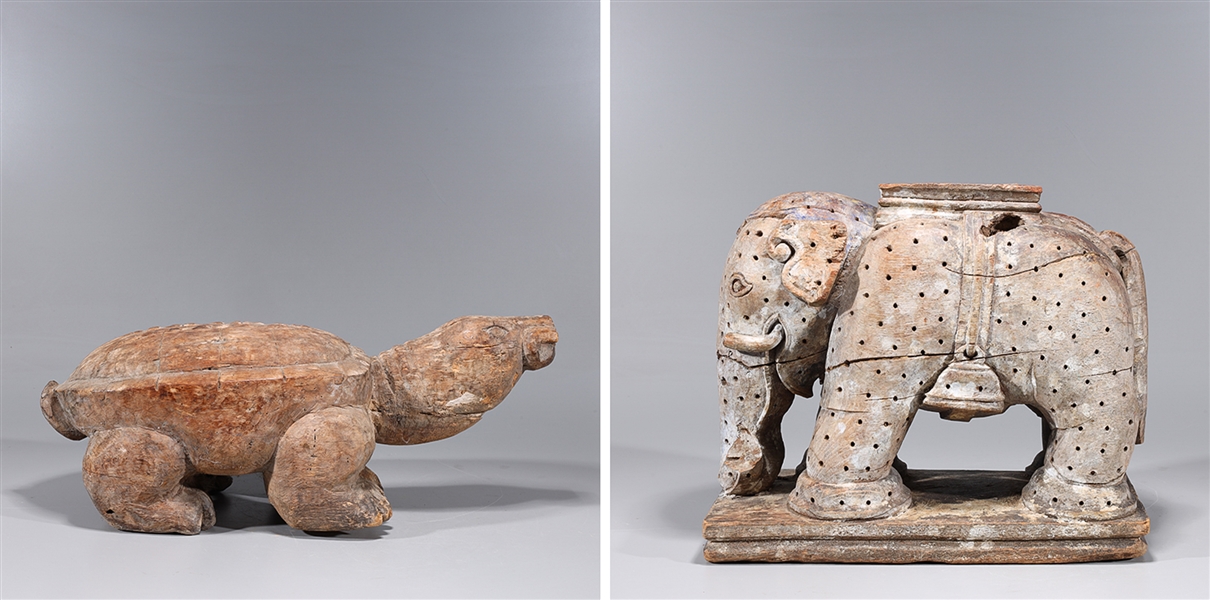 Appraisal: Two Chinese carved wood animals including one turtle and one