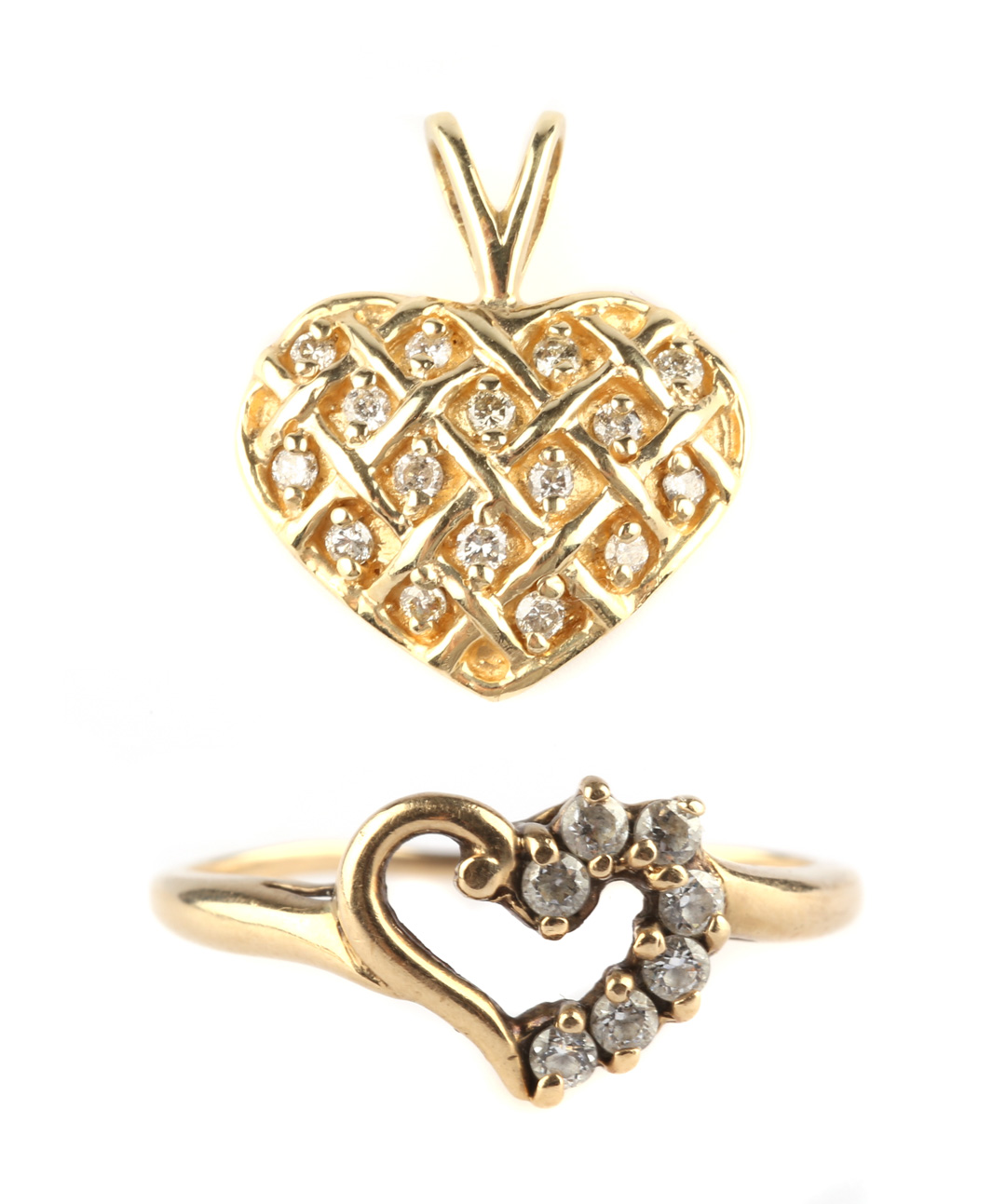 Appraisal: A Diamond Ring and Pendant in a Heart Motif K