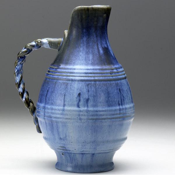 Appraisal: FULPER Flower flagon with braided handle in Chinese Blue Flambe